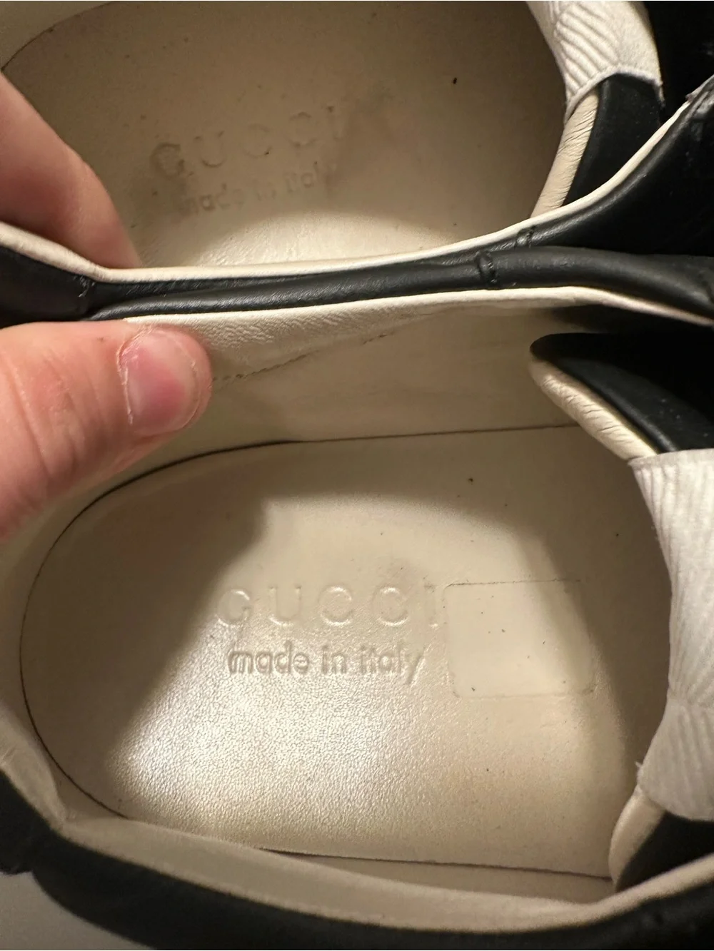 Gucci Black Leather Men's Sneaker with Rainbow Logo Accent 8.5